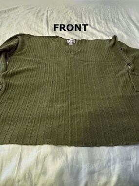 SWEATER, PULL OVER, SILK 100%, KHAKI GREEN, SIZE 3X, V-NECK, LONG SLEEVES, BLOOM